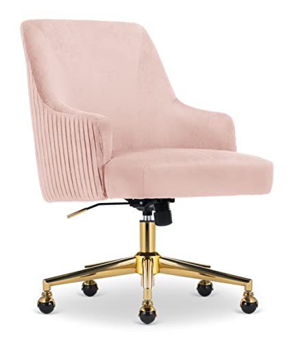 Click365 Scarlett Home Office Chair with Gold Stainless-Steel Base, Soft Velvet, Height-Adjustable Computer Chair, Desk Chair, Swivel Task Chair, Living Room, Pink | The Storepaperoomates Retail Market - Fast Affordable Shopping