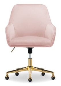Click365 Chole Home Office Chair with Gold Stainless-Steel Base, Height-Adjustable Computer Chair, Desk Chair, Swivel Task Chair, for Small Space, Living Room, Make-Up, Studying, Firm Seating, Pink