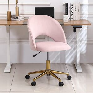 Furnimart Velvet Home Office Chair Vanity Chair Height Adjustable Accent Chair with Wheels and Metal Base, Swivel Chair for Living Room, Bedroom (Salmon Pink)
