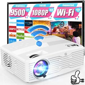 Native 1080P 5G WiFi Projector, 9500 Lumens 300” Display Outdoor Projector, 350 ANSI, 4K Supported, Home Projector for iOS/Android/TV Stick