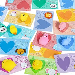 Valentine Gift for Teens 36 Packs Kids Valentines Day Cards with 36 Pcs Mochi Toys Valentine Greeting Card Exchange Prizes for Boys Girls Students School Classroom Valentine’s Party Favor