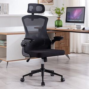 BRTHORY Office Chair Height-Adjustable Ergonomic Desk Chair with Lumbar Support, Breathable Mesh Computer Chair High Back Swivel Task Chair with Adjustable Headrest and Flip-up Armrests – Black