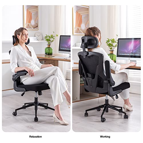 BRTHORY Office Chair Height-Adjustable Ergonomic Desk Chair with Lumbar Support, Breathable Mesh Computer Chair High Back Swivel Task Chair with Adjustable Headrest and Flip-up Armrests – Black | The Storepaperoomates Retail Market - Fast Affordable Shopping