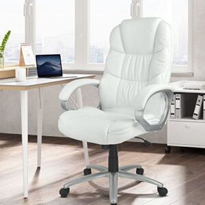 Adjustable High Back Office Chair Executive Chair, Ergonomic Office Computer Desk Chair with Lumbar Support, Office Rocking Chair with Metal Base, Swivel Task Chair with Comfy PU Leather