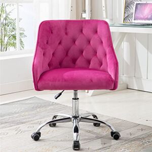 SSLine Velvet Home Office Chair,Elegant Modern Swivel Desk Chair on Wheels,Swivel Shell Chair Vanity Chair with 5 Wheels and Arm for Home Study Living Room Bedroom (Red)