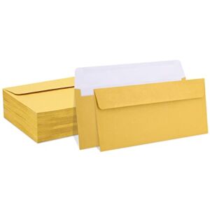 100 Pack Gold Metallic #10 Business Envelopes 4-1/8 x 9-1/2 in Square Flap Mailing Envelopes for Office, Business Letterhead, Invoices, Personal Mailing, Letters, Unique Invitations & Announcements