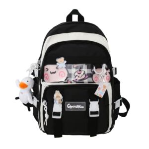 RRRWEI Kawaii Backpack With Kawaii Pin And Accessories Aesthetic Backpack For School Teen Girls School Supplies School Bag (black)