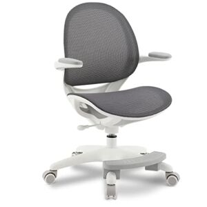Ergonomic Office Mesh Chair, Desk Chair Computer Chair Home Office Desk Chairs Lumbar Support and Swivel Rolling Desk Chair with Flip-Up Armrests Adjustable Footrest for Kids,Teen, Adult (Grey)