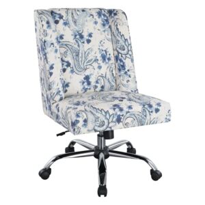 OSP Home Furnishings Westgrove Upholstered Wingback Office Swivel Chair with Pneumatic Seat Adjustment and Chrome Base, Blue Paisley
