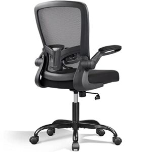 DEVAISE Mesh Computer Office Chair, Ergonomics Computer Desk Chair with Flip-up Armrest and Adjustable Lumbar Support, Black