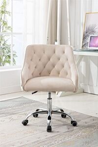 SLEERWAY Velvet Home Office Desk Chair, Modern Swivel Armchair, Comfy Task Chair with Height Adjustable, Upholstered Tufted Computer Chair for Working or Studying (Beige)