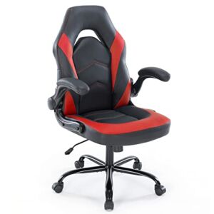 Office Chairs – Ergonomic Gaming Executive Desk Chairs with Flip-up Armrests and Lumbar Support, Adjustable Swivel Rolling Chair, Red