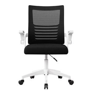 Comfortable Swivel Desk Chair,Ergonomic Home Office Chair Mesh Computer Chair with Lumbar Support Flip-up Armrest Executive Adjustable Task Chair for Adults,White