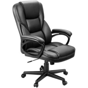 ENDBAG Office Exectuive Chair High Back Adjustable Managerial Home Desk Chair, Swivel Computer PU Leather Chair with Lumbar Support (Black)