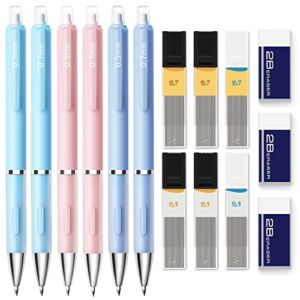 Dfacio 0.5&0.7mm Mechanical Pencils Sets, Aesthetic Mechanical Pencils with 6 Tubes HB Leads and 3Pcs Erasers, for Writing, Drawing and Engineering