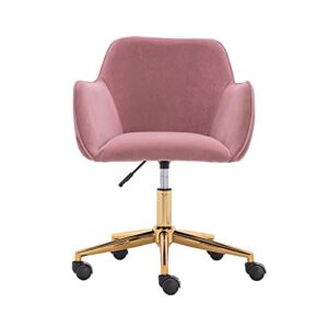 ENDBAG Desk Chair,Modern Velvet Fabric Office Chair,360° Swivel Height Adjustable Comfy Upholstered Leisure Arm Accent Chair (Pink)