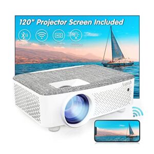 WiFi Bluetooth Projector with 120″ Projector Screen, Outdoor Movie Projector iOS & Android Full HD 1080P Supported, 9500L Compatible with TV Stick,Video Games, PC, DVD, Laptop,Smartphone