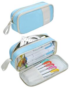 YOKUMA Transparent Window Pencil Case Pouch Aesthetic Clear Cute Kawaii Marker Pen Bag for Girls Teen Adults Back to School Supplies for College Students Large Capacity Organizer, Sky Blue