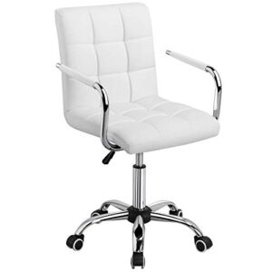 ENDBAG White Desk Chairs with Wheels/Armrests Modern PU Leather Office Chair Midback Adjustable Home Computer Executive Chair on Wheels 360° Swivel