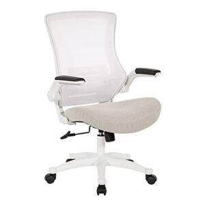 Office Star White Screen Back Manager’s Office Chair with Padded Flip Arms with White Nylon Base, Linen Stone Fabric