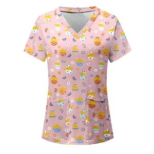 uikmnh Womens Scrubs Tops Summer Medical Scrubs Tops V-Neck Casual Rabbit Short Sleeve Shirt
