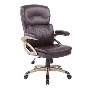 Office Star ECH Series Bonded Leather Executive Chair with Lumbar Support and Padded Flip Arms, High-Back, Espresso with Cocoa Accents