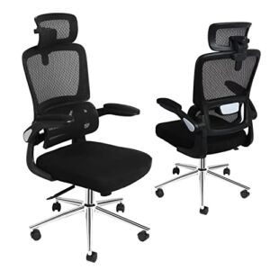 Mesh Ergonomic Office Chair with Flip Up Arms High Back Desk Chair -High Adjustable Headrest with Flip-Up Arms, Tilt Function, Lumbar Support Swivel Computer Chair Task Chair,Executive Chair, Black…