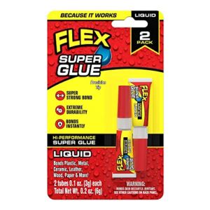Flex Super Glue Liquid, Clear, Two 3 Gram Tubes, (Pack of 1)