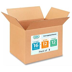 IDL Packaging Medium Corrugated Moving Boxes 16″L x 12″W x 12″H (Pack of 5) – Excellent Choice of Sturdy Packing Boxes for USPS, UPS, FedEx Shipping – Easy-to-Recycle Cardboard Boxes for Packaging