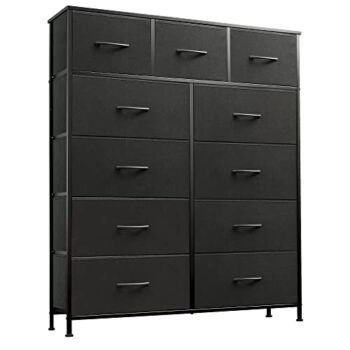 WLIVE 11-Drawer Dresser, Fabric Storage Tower for Bedroom, Hallway, Nursery, Closets, Tall Chest Organizer Unit with Textured Print Fabric Bins, Steel Frame, Wood Top, Easy Pull Handle, Charcoal Black | The Storepaperoomates Retail Market - Fast Affordable Shopping