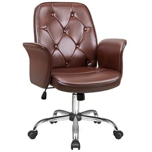 VICTONE Office Chair Executive Desk Chair PU Leather Ergonomic Computer Chair Adjustable Swivel Accent Chair for Home Office, Study Room and Bedroom(Brown)