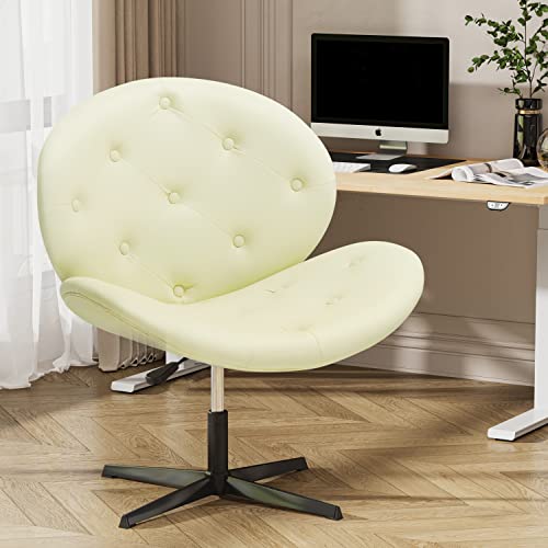 EPHEX Armless Leather Office Desk Chair No Wheels, Wide Seat Ergonomic Home Office Chair, Curved Seat, Mid-Back Height Adjustable Swivel Chair, Modern PU Vanity Chair for Small Space | The Storepaperoomates Retail Market - Fast Affordable Shopping