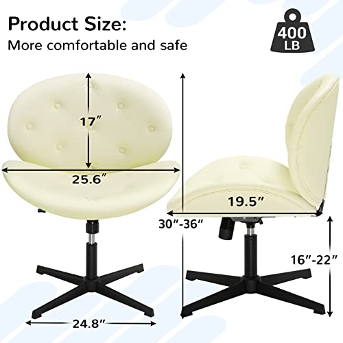 EPHEX Armless Leather Office Desk Chair No Wheels, Wide Seat Ergonomic Home Office Chair, Curved Seat, Mid-Back Height Adjustable Swivel Chair, Modern PU Vanity Chair for Small Space | The Storepaperoomates Retail Market - Fast Affordable Shopping