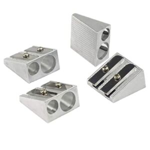Jualyue Pencil Sharpeners Manual Twin Metal Dual High-Grade Sharpening Blade Double Holes Rectangular Pencil Sharpener for School and Work 4pcs, Student Gifts, School Supplies