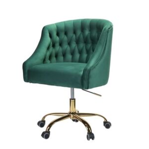 OTARICA Velvet Home Office Chair with Gold Base, Comfortable Modern Cute Desk Chair, Adjustable Swivel Task Chair for Living Room Bedroom Green