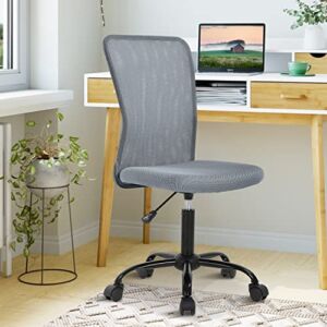Desk Chair Rolling Swivel Chair Armless Ergonomic Desk Chair Home Office Chair Height Adjustable with Lumbar Support for Adults (Grey)