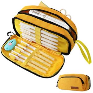 Tineeba Big Capacity Pencil Case Pouch Bag Pen Boxes for Girls Boys Supplies for College Students Middle High School Office Large Storage (Yellow)