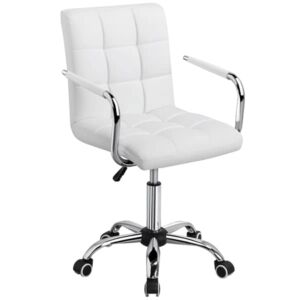 YXHCHUN Modern Adjustable Faux Leather Swivel Office Chair with Wheels, White Desk Chair, Has an Industrial Strength Base, Waterproof, Suitable for Bedroom, Office, Study, Etc, White
