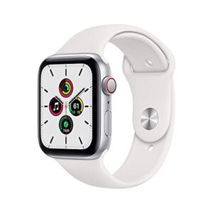 Apple Watch SE (GPS + Cellular, 44mm) – Silver Aluminum Case with White Sport Band (Renewed)