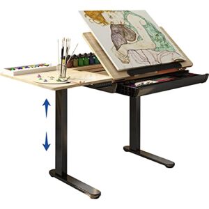 FLEXISPOT Comhar Adjustable Drafting Table, Electric Standing Desk with Storage Drawers for Writing Drawing Crafting Working, 47.2″ W x 23.6″ D Angle Height Adjustable Desk, Puzzle Craft Artist Table