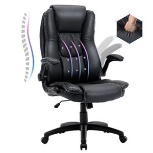 High Back Big and Tall Office Chair, Leather Executive Chair, Ergonomic Home Computer Desk Leather Chair with Flip-up Arms, Comfortable Double Thickening Padded Office Chair for Long Time Seating