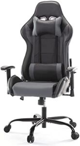 Gaming Chair – Ergonomic Office Game Chair with Removable Headrest Lumbar Support Pillow, High Back, Adjustable Armrest, PU Leather