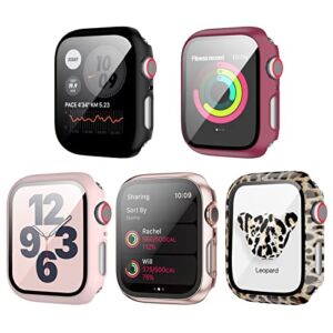 5 Pack Case with Tempered Glass Screen Protector for 44mm Apple Watch SE (2022) Series 6/5/4,JZK Hard PC HD Full Cover Protective Guard Bumper for iwatch SE Series 6/5/4 44mm Accessories