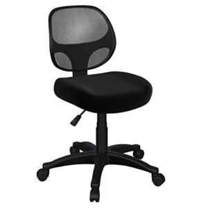 Lavish Home Office Adjustable Height Computer Chair with Wheels, Curved Mesh Back, Foam Seat, Swivels in 360-Degrees, Black, Armless