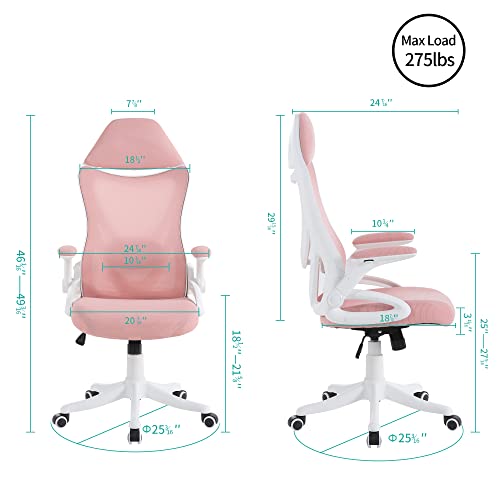 NORDICANA Pink Ergonomic Mesh Office Chair, High Back Desk Chair – with Upholstered Headrest, Flip-Up Arms, Tilt Function, Lumbar Support, Swivel Computer Task Chair | The Storepaperoomates Retail Market - Fast Affordable Shopping