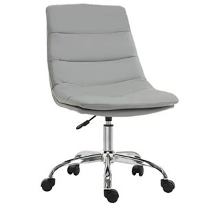 Vinsetto Armless Office Chair Ergonomic Computer Desk Chair Mid-Back Upholstered Task Chair with PU Leather, Adjustable Height and Swivel Seat, Grey