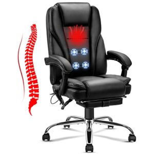 NOBLEMOOD Ergonomic Massage Office Chair Big and Tall Reclining Computer Chair Swivel Heated Executive Desk Chairs with Footrest and Lumbar Pillow (Black)