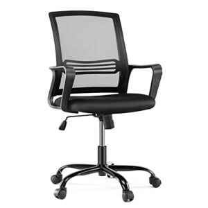 AFO Home Office Desk Ergonomic Computer Chair with Lumbar Support and Armrest,Mid Back Breathable Mesh Backrest, Tilt Function, Swivel Rolling for Meeting, Executive, Study, Black