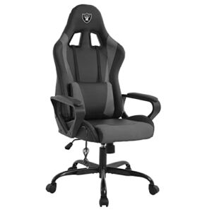 Gaming Chair High Back Computer Chair Comfortable Massage Office Chair Executive Racing Chair Adjustable Height Ergonomic PU Desk Chair with Lumbar Support Armrest for Home Office (Grey, LAS)