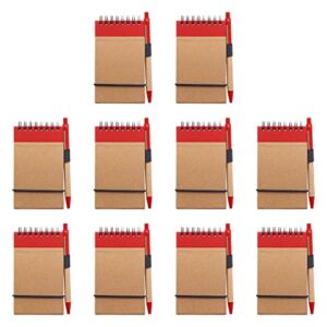 10 ECO Jotters with Pen Set – Recycled Paper, 3 x 5 inches, Minimalist, Handy – Red